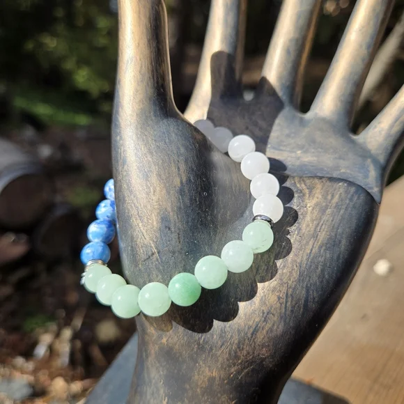 Blue Sodalite Jade & Moonstone stretch 8" bracelet NATURAL CRYSTAL GEMS - Picture 5 of 5